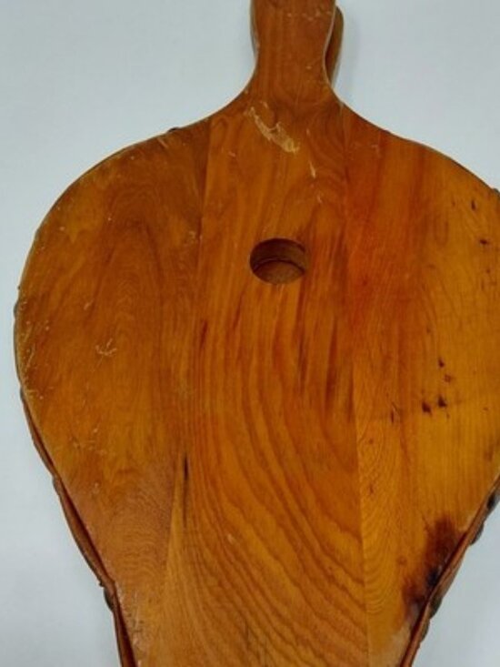 ​Vintage Hand Carved Wood Fireplace Bellows Floral Relief Leather Brass Nozzle main image 8